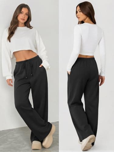 ATHMILE Womens Black Wide Leg Sweatpants Long Straight Streetwear Drawstring Low Waist Casual Loose Baggy Workout Pants 2026 - Thumbnail 3