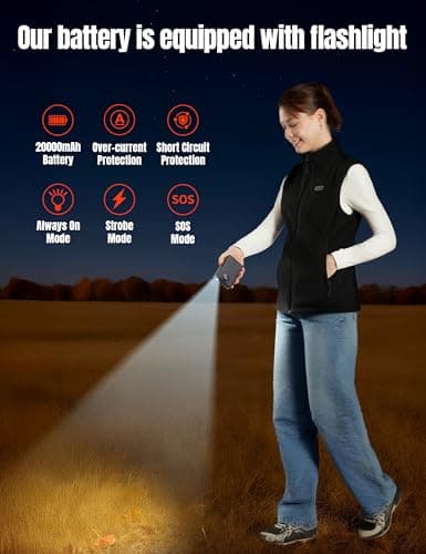 ELTENA Professional Women's Heated Vest with 20000mAh Battery equipped with Flashlights (US, Alpha, Small, Regular, Regular, Black Fleece Vest) - Thumbnail 5