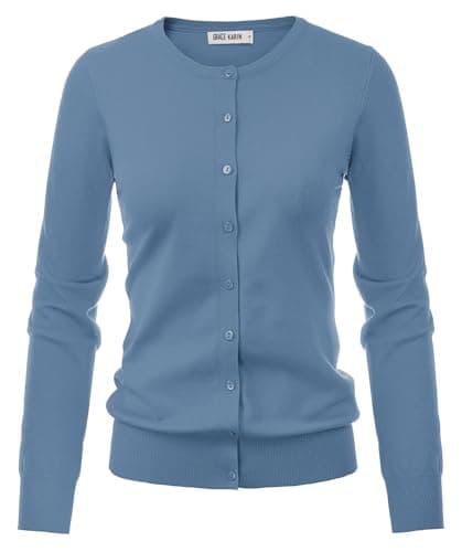 GRACE KARIN Blue Cardigan Sweaters for Women Lightweight Long Sleeve Button Down Dressy Sweater Jacket Spring Clothes M - Thumbnail 4