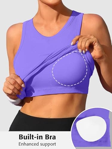ATTRACO Ribbed Workout Tank Tops for Women Workout Tops with Built in Bra Athletic Tank with Built in Bra Large - Thumbnail 6