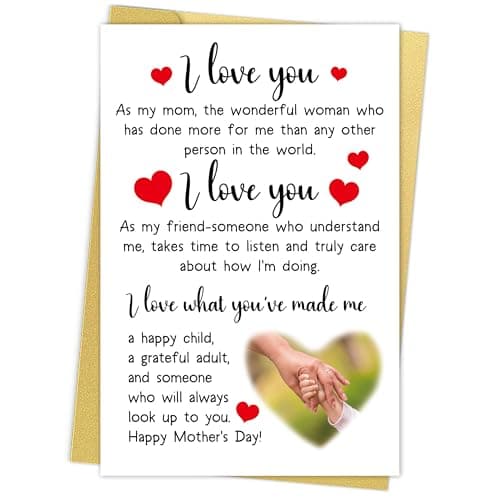 BINVASDS Heartfelt Mothers Day Card, I Love You Card for Mom, Mothers Day Gifts from Son Daughter - Image 1