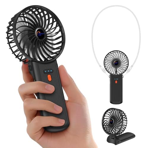 J-BRAUV Portable Handheld Fan with Neck Lanyard, Black - Image 1