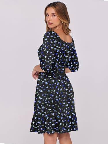 ANRABESS Womens Lantern Short Sleeve Square Neck Casual Flowy Mini Dresses 2026 Holiday Summer Spring Beach Vacation Clothes Blue Floral XX-Large - Thumbnail 4