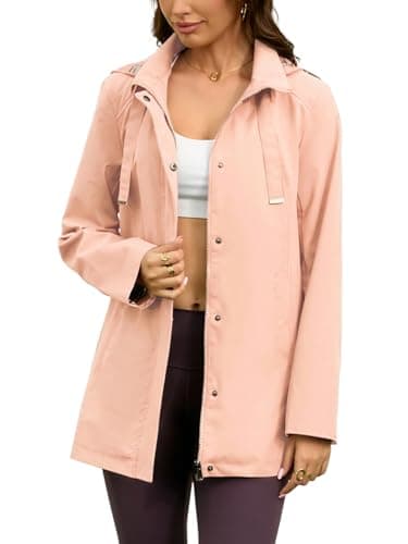 MODERN BUBBLE Womens Long Hooded Rain Jacket Waterproof Outdoor Hiking Raincoat Windbreaker Lightweight Trench Coat (US, Alpha, Small, Regular, Regular, Pink) - Image 1