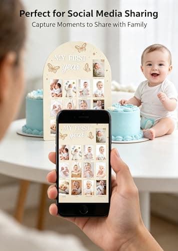 My First Year Photo Frame, Wooden Milestone Keepsake with Pre-marked 12 Monthly Infant Development Picture Slots, Wall Mountable Photo Board for Baby 1st Birthday Celebration, Lovely Shower Gift - Thumbnail 5