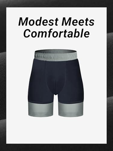 Arcweg Men's Swim Trunks Grey with Compression Liner and Zipper Pockets Quick Dry Bathing Suit Board Swimming Shorts Medium - Thumbnail 4