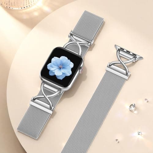Dirrelo Band Compatible with iPhone Watch Bands for Women 40mm 41mm 38mm 42mm 44mm 45mm 49mm, Metal X-shape Clasp Magnetic Strap for Apple Watch SE 3 Band Series 11/10/9/8/7/6/5/4/3/Ultra(1/2), Silver - Thumbnail 5