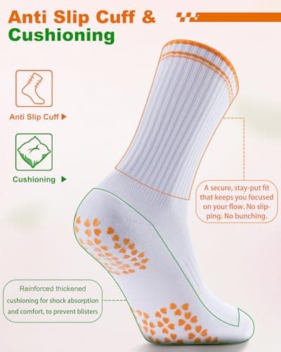 NSRRUN TURTLE Non-Slip Pilates Grip Socks for Women - Embroidery Crew Sock with Sticky Sole, Ideal for Yoga, Workout, & Barre, Medium, 3 Pairs -Orange&Green&Yellow - Thumbnail 3