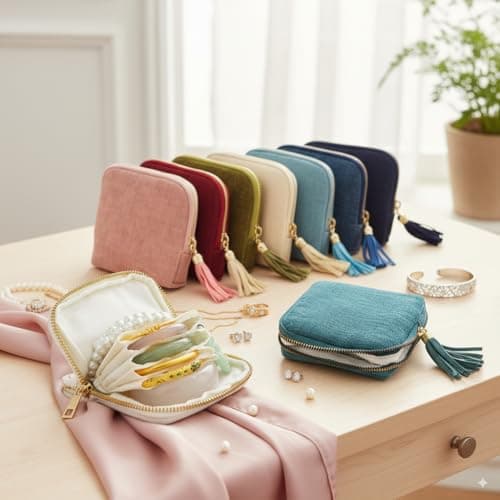 Small Travel Jewelry Case, Soft Velvet Organizer Pouch for Bangle, Bracelets, Large Earrings, Beaded necklace, Anti-Scratch & Portable Jewelry Bag Holder for Travel & Everyday Use (Ocean Blue) - Thumbnail 2