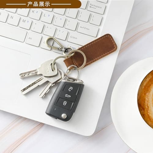 GDCELPA Leather Keychain Double Ring for Men Car FOB Keys Keyrings(Brown) - Thumbnail 2