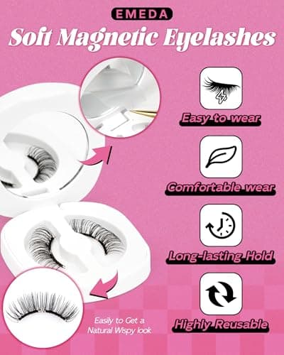 EMEDA Soft Natural Look Magnetic Eyelashes Kit, No Glue Magnetic Lashes with Applicator, Soft Magnet False Eyelashes Kit, Lightweight Natural for Sensitive Eyes, Easy Wear Magnet Lashes Gift Set - Thumbnail 3