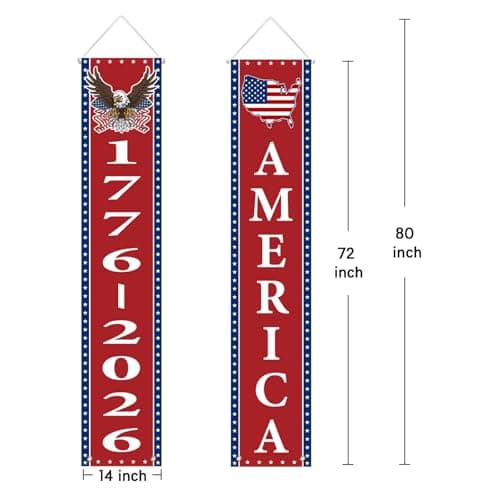 250th Anniversary American Banners - 2 Pack 4th of July Decorations Banner - 1776-2026 250th Anniversary Patriotic Hanging Banner Red White and Blue Independence Day Decor for Indoor Outdoor - Thumbnail 2