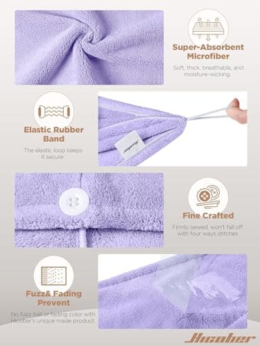 Hicober Microfiber Hair Towel, 2Packs Hair Turbans for Wet Hair, Drying Hair Wrap Towels for Curly Hair Women Anti Frizz (Purple,Grey) - Thumbnail 3