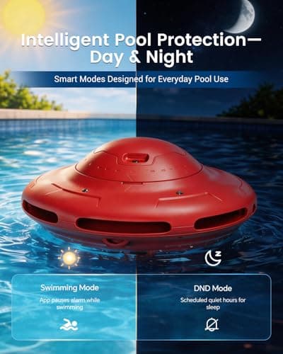 Smart Pool Alarm with App for Inground & Above Ground Pools, Adjustable Sensitivity Water Detection Alarm up to 20x40ft, 85dB+ Safety Alerts for Kids, Pets & Accidental Entry(Red) - Thumbnail 4