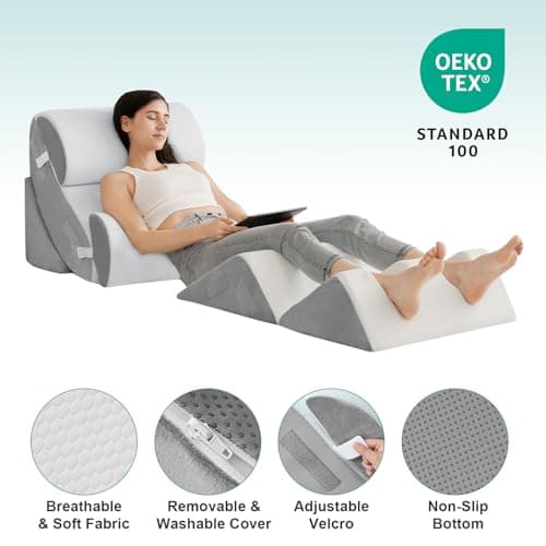 Hansleep Bed Wedge Pillow Set for After Surgery 6PCS, Post Surgery Pillow for Sleep Apnea and Acid Reflux Relief, Adjustable Reading Pillows Back Support with Memory Foam, White, 23" - Thumbnail 4