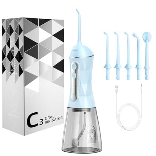 Water Dental Flosser Pick for Teeth Portable Oral Irrigator Rechargeable Travel Irrigation Cleaner 320ML Electric Flossing, IPX8 Waterproof, Waterproof Flossing Cleaning Picks for Home Travel (Blue) - Image 1