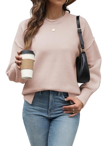 Sweaters for Women Early Fall Fashion Must Haves Winter Clothing Outfits 2025 Trendy Long Sleeve Tops for Women Fall Clothes Oversized Sweater Sweatshirts Loose Fit Dressy Tunics Old Money Apricot L - Thumbnail 4