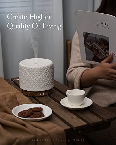 Essential Oil Diffuser -280ml Ceramic Diffuser for Large Room&Commercial Use, 2.4MHz Cool Mist Humidifier & Independent Decorative Light & Aromatherapy Diffuser,2 Mist,Timer,Auto-Off - Thumbnail 6