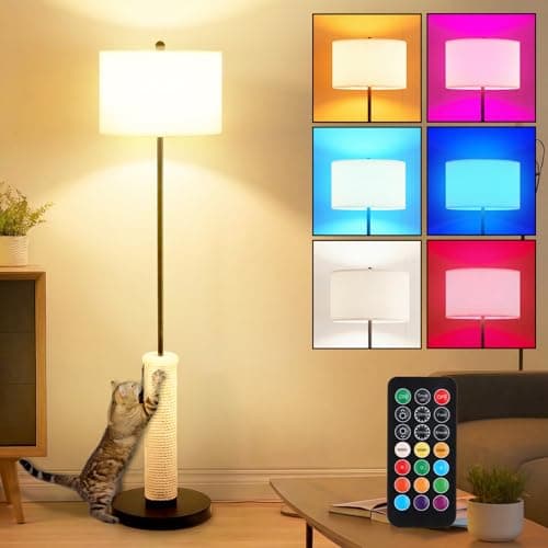 61 Inches Cat Scratching Post with Floor Lamp,Durable Natural Sisal and Heavy Duty Base,Suitable for Living Room Bedroom Dining Room Kitchen