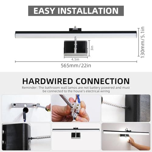 TYhogar Modern Bathroom Light Fixtures 23 inch Led Vanity Lights,11W,Rotatable,Black BAR Bathroom Lighting fixtures Over Mirror,4000K Daylight Dimming Wall Light Fixtures for Bedroom - Thumbnail 6