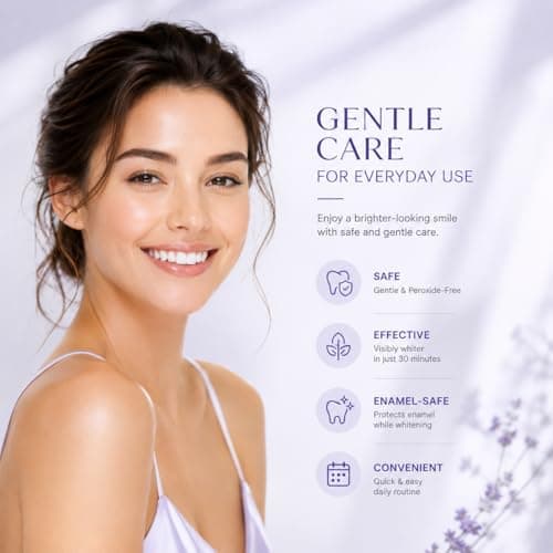 Purple Teeth Whitening Strips for Sensitive Teeth, Peroxide-Free Whitening Strips with Pap & Nano Hydroxyapatite, Helps Lift Coffee & Wine Stains, Enamel-Friendly 30-Minute Whitening, 28 Strips - Thumbnail 6
