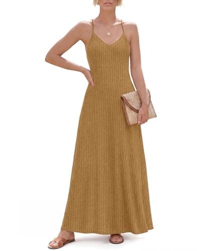 LILBETTER Classic Summer Maxi Dress for Women Loose Fit Beach Sun Dress with Adjustable Straps(Orange Yellow Large) - Image 1
