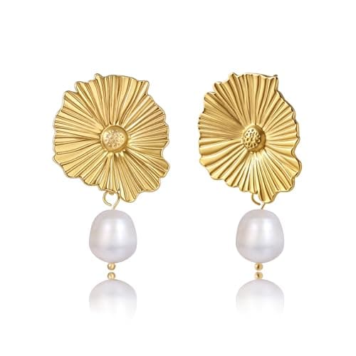 Sylph Gold Earrings for Women Flower Jewelry: Chunky Big Flower Earrings for Fashion Accessories - 14K Statement Drop Earring - Dangle floral earring for Wedding Guest - Image 1