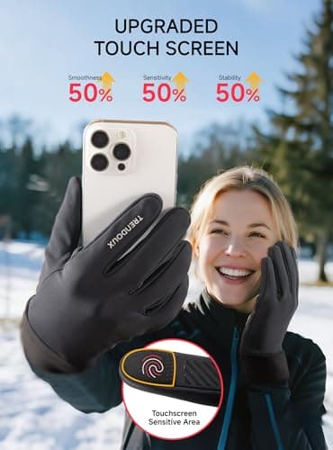TRENDOUX Woen's & Men's Black Insulated Touchscreen Thermal Gloves Size Medium, Driving Running Riding Typing Texting Cycling Gloves Biking Hiking Walking Soccer Gaming Glove for Cold Weather - Thumbnail 3