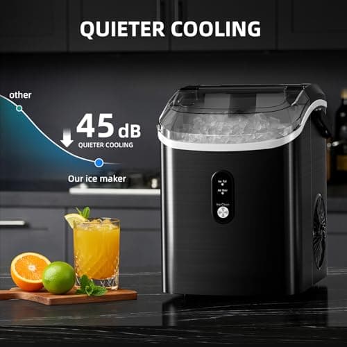 Antarctic Star Nugget Ice Maker Countertop, 34Lbs/24H, Soft Chewable Ice, Self-Cleaning, Portable Ice Machine, Fast Making in 8 Mins, Ice Basket & Scoop, Stainless Steel Black - Thumbnail 6
