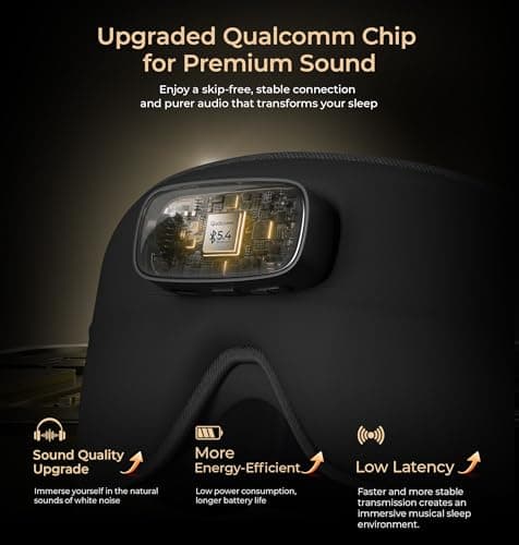 LC-dolida Pro Bluetooth Sleep Mask with White Noise & 3-Colored Lights, Upgraded Chip for Pure Sound, 3D Zero-Pressure Design for Side Sleeping, Total Blackout & Soft Contour, Black - Thumbnail 2