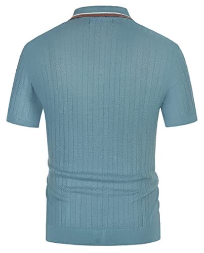 PJ PAUL JONES Blue Polo Shirs for Men Vintage Italian Knitting Golf Polo Shirts for Men Summer Breathable Date Night XXL - Thumbnail 4