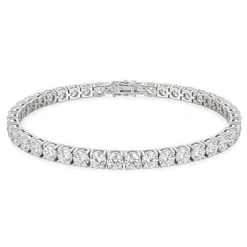 Moissanite Tennis Bracelet For Women,Platinum Plated Silver Bracelet,VVS1,Round Cut Moissanite Bracelet,Hypoallergenic,Bezel 7In,with Gift Box,Birthday Anniversary Jewelry for Wife, Mom and Her (7, Inches) - Image 1