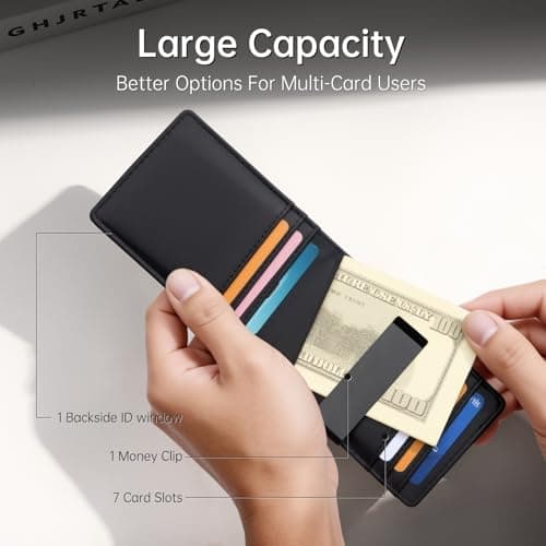 Gostwo Slim Wallet for Men, Minimalist Money Clip Card Wallet, RFID Blocking Bifold Mens Wallet, Front Pocket Credit Card Holder with ID Window, Gifts for Him, Black - Thumbnail 2