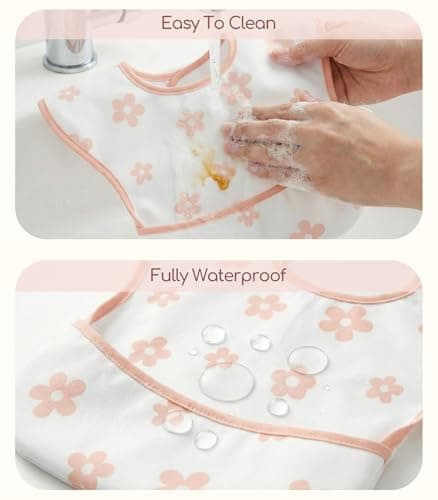 CIVARUA KIDS 3-Pack Waterproof Baby Bibs for Eating - Mess Proof Lightweight Toddler Feeding Bibs with Large Food Catcher, Food-Grade Baby Eating Essentials, Easy to Put On & Clean(Country Floral) - Thumbnail 4