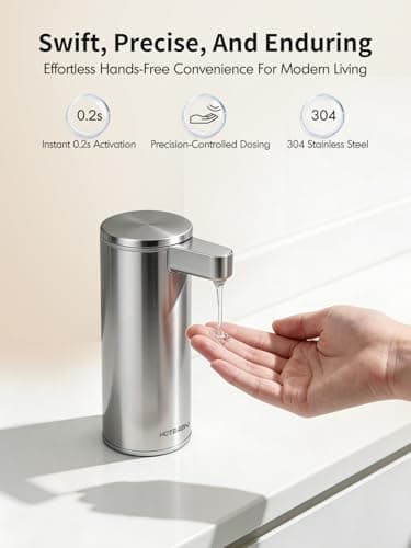 Automatic Liquid Soap Dispenser Touchless: Stainless Steel Hand Soap Dispenser Auto - Free Touch Electric Soap Dispenser Rechargeable with Sensor for Kitchen, Bathroom, Commercial (Silver) - Thumbnail 2