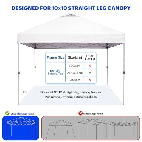 10x10ft Replacement Canopy Top with Air Vent— Instant Canopy Top Cover ONLY,Canopy Tent Top Cover for Straight Leg Canopy Frame - for Outdoor Garden Patio Sun Shade,No Frame (White) - Thumbnail 2