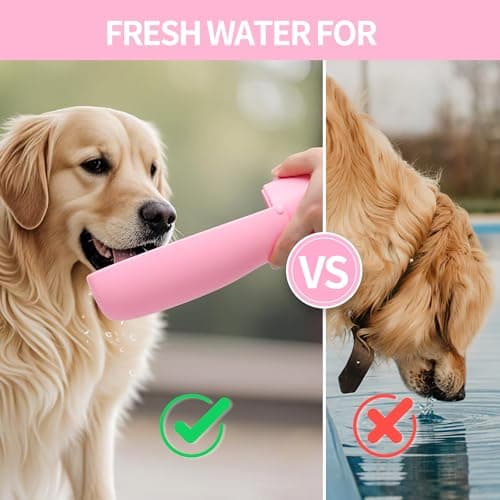 Dog Water Bottle, Leak Proof Portable Puppy Water Dispenser, Travel Puppy Water Bowl, Foldable Transparent Dog Water Bottle for Pets Outdoor Walking, Hiking, Travel, Food Grade Plastic - 19oz Pink - Thumbnail 6