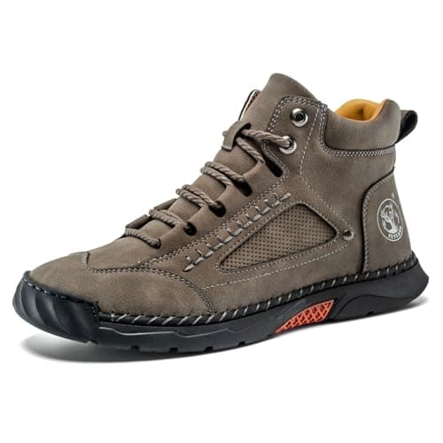FLYLAND Men's Handmade Faux Leather Chukka Boots, Mid Top Lace-Up Casual Sneaker Boots, Non-Slip Rubber Outsole for Walking & Driving Grey-8 - Image 1