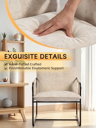 AnjiEacen Modern Accent Chair Comfortable Living Room Chairs with Armrests, Lounge Chair with Metal Frame Chenille Upholstered Bedroom Reading Chair - Thumbnail 4