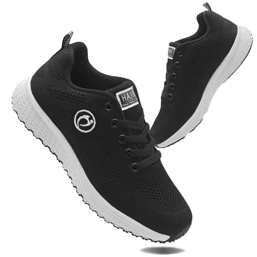 HAJINK Womens Black Casual Sneakers for Women Walking Tennis Shoes Non Slip Breathable Mesh Lightweight Female Running Shoes(Black,7) - Image 1