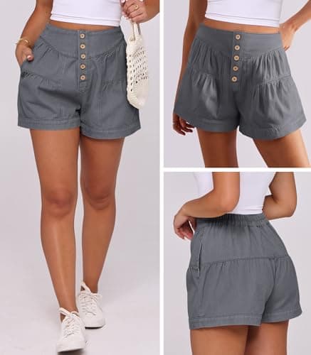 ANRABESS Women's Denim Shorts Summer Baggy High Waisted Flowy Wide Leg Buttons Pleated Casual Jean Shorts 2026 Fashion Skorts Light Grey Small - Thumbnail 5