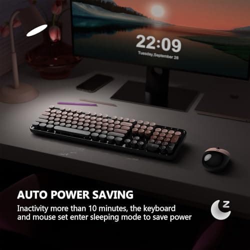 MOFII Wireless Keyboard and Mouse Combo, 2.4 GHz Full-Size Retro Round Keyboard with 8 Multimedia & Shortcut Keys, Plug and Play, Compatible with Mac, Windows, Laptop, Desktop, PC - Coffee Gradient - Thumbnail 3