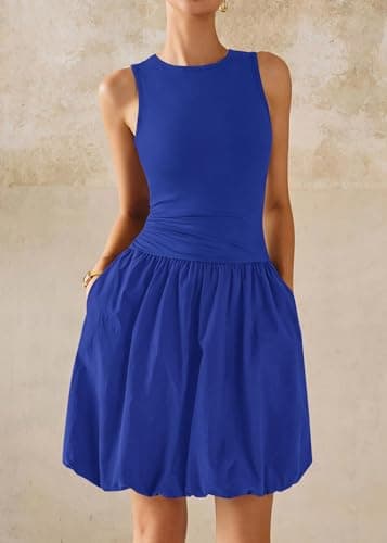 KIRUNDO Summer Bubble Dress for Women 2026 Casual Mini Spring Bodycon Cocktail Dresses Sleeveless Drop Waist Sundress Beach(Blue, X-Large) - Thumbnail 4