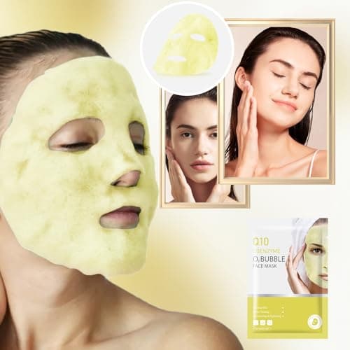 10 Sheets Coenzyme Q10 O2 Bubble Masks for Face, Bubble Face Mask Skincare for All Skin Types, Deep Cleansing Moisturizing Facial Mask Skin Care for Pores, Firming, Purifying, Sheet Masks for Spa - Thumbnail 5
