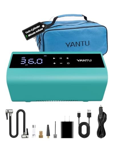 YANTU Cordless Tire Inflator with Dual-Cylinder & 8.3" Large Screen-Portable Air Compressor for Car Tires,12V Rechargeable,Tire Pressure Gauge,Up to 150 psi, Auto/Bicycle/Moto/Truck Use