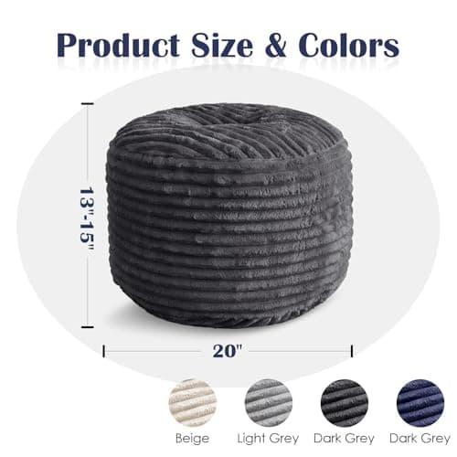 INSPIRE CRAFTER Round Pouf Ottoman,Corduroy Poufs with Memory Foam Filling for Foot Rest,Soft Footstool for Living Room,20"x 15",Dark Grey - Thumbnail 2