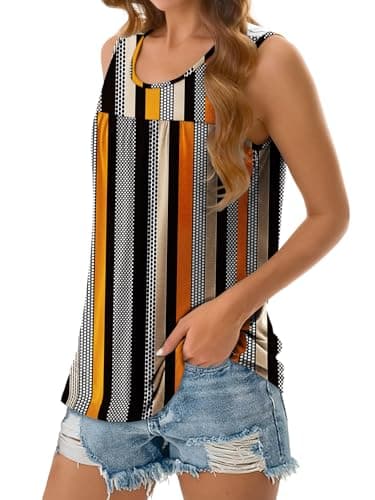 NORACORA Womens Summer Tank Tops Sleeveless T Shirt Casual Loose Fit Tunic Blouses Pattern Stripe Spot XL - Thumbnail 2