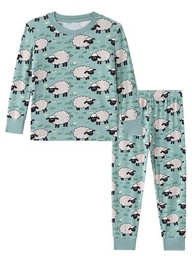 NewSeed So Soft Kids 2-Piece Viscose from Bamboo Outfit Set, Long Sleeve Top & Leggings, Cozy Base Layer for Boys & Girls (Cute Little Sheep, 11-12Y) - Image 1