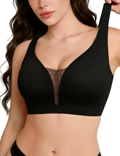 REALWILL Seamless Jelly Bra for Women Supportive No Underwire Lingerie Sexy V Mesh Wide Strap Bras Comfortable Tshirt Bra Black XL - Image 1