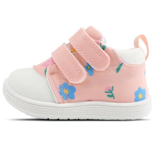 STQ KIDS Wide Toe Box Baby Girls Sneaker Toddler Barefoot Walking Shoes Cute Infant Babies Tennis Shoe Soft First Walker Non-Slip Mid Top Ankle Support Coral Pink 12-18 Months Toddler Size 5 US - Image 1